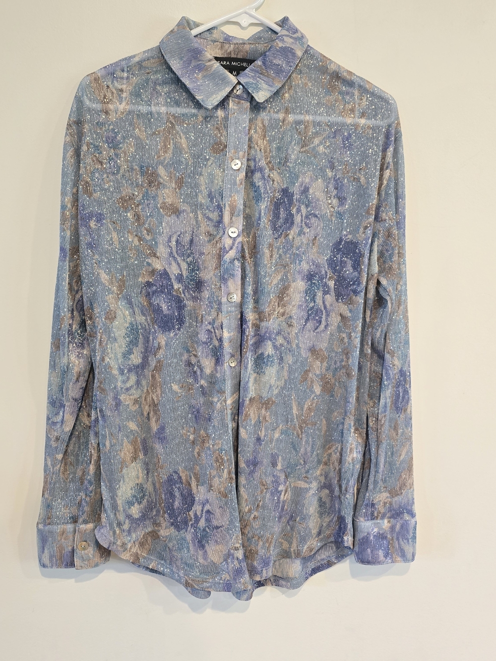 Sara Michelle Blue and Beige Floral Button-Down Shirt